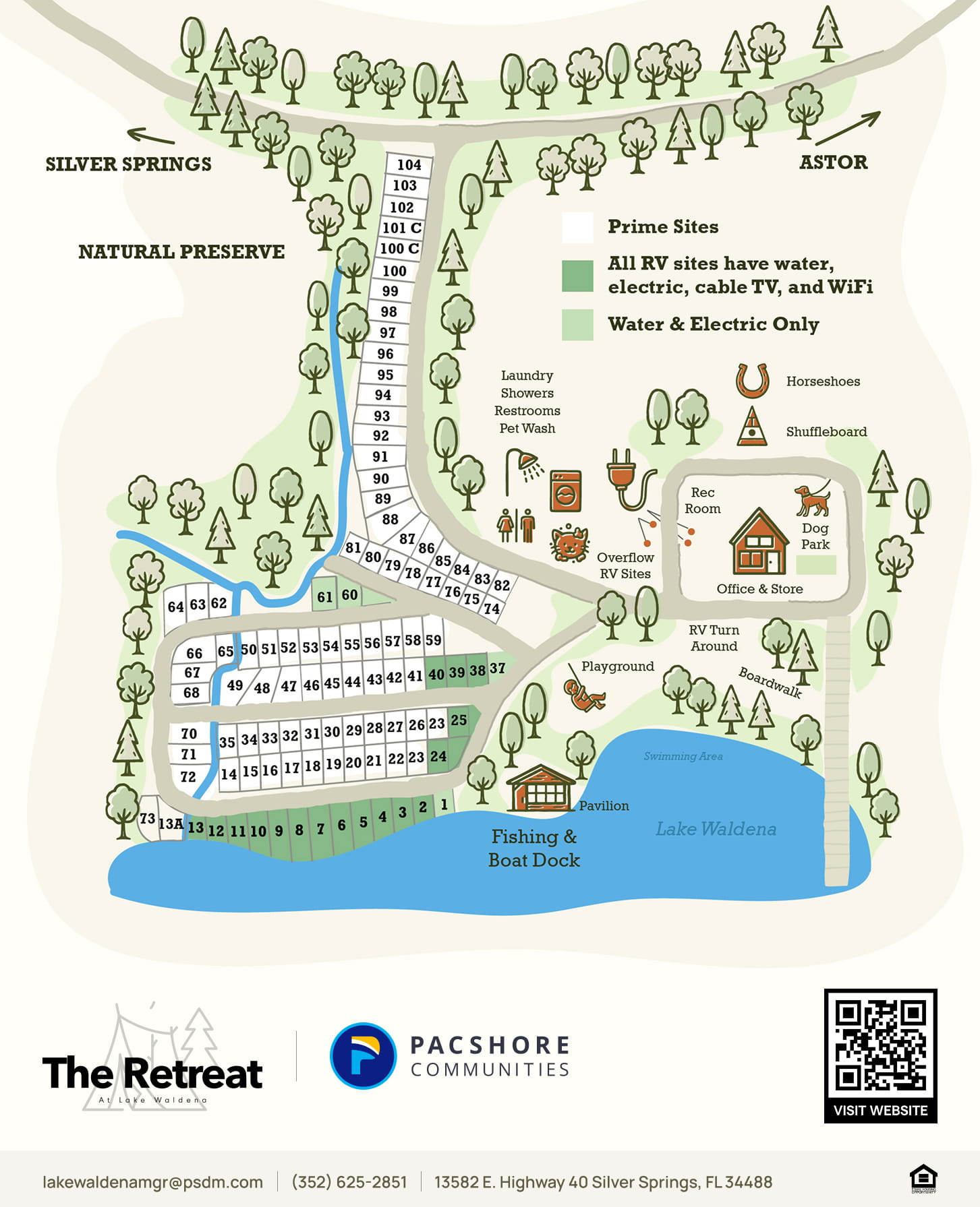 campground Silver Springs FL, lakeside campground Silver Springs FL, Lake Waldena Park Map, family-friendly RV park Silver Sp